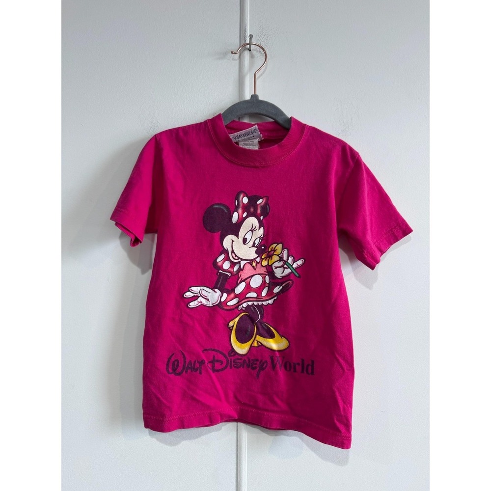 VTG Mickey Inc Shirt Girls 4T Pink Minnie Mouse Walt Disney World Graphic Tee‎